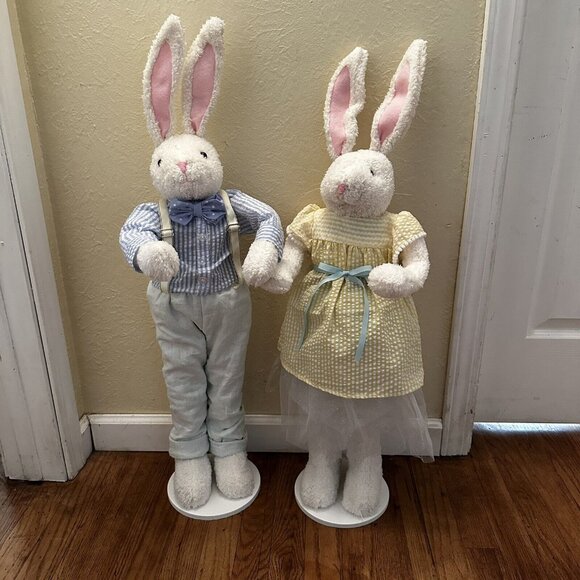 Pottery Barn Kids 32” Bunny Rabbit Set Couple Easter Freestanding Decor RARE Tag - Picture 2 of 16